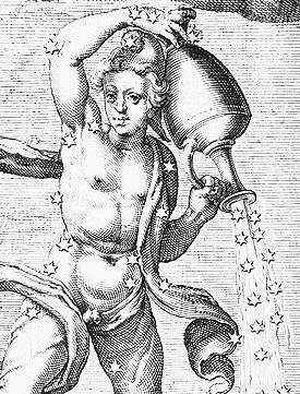 Resim-X. 1600 yılında Hugo Grotius, Aratos’un Gök Olayları yapıtını, Caesar Germanicus’un çevirisini temel alarak tekrar yayınladı. Oradan alınan Kova takım yıldızının görünümü.